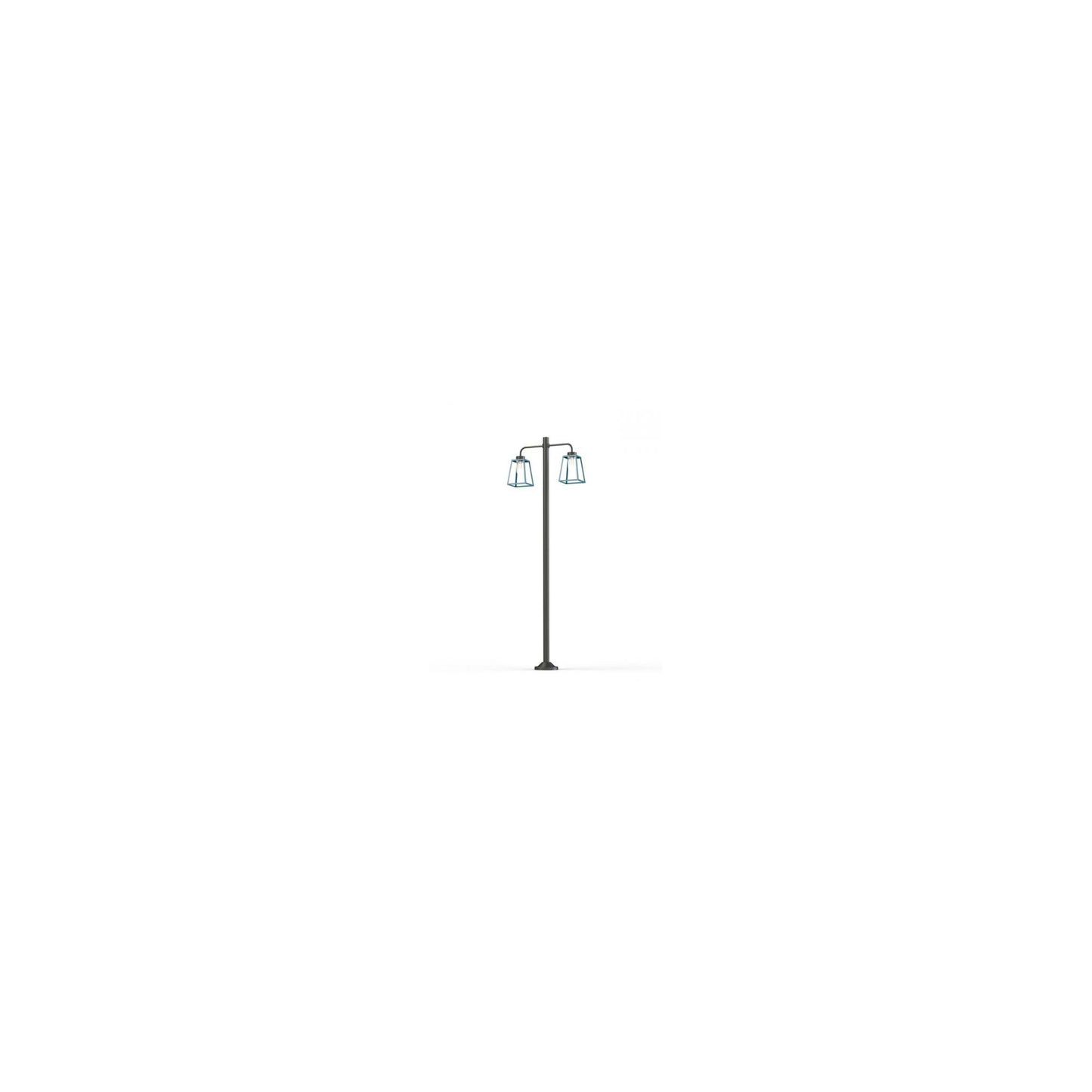 Lampiok Model 8 Large Double Arm Clear Glass Lamp Post with minimalist lines style lantern