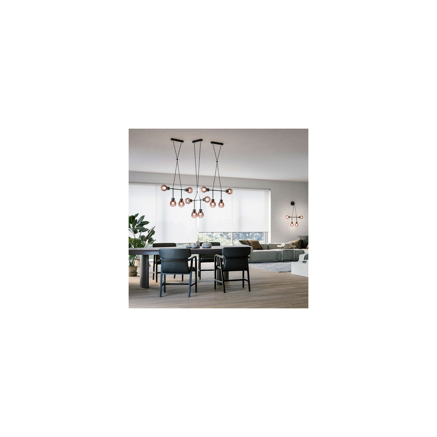 Zoe 4-Light Pendant Matt Black with Blush Pink Glass