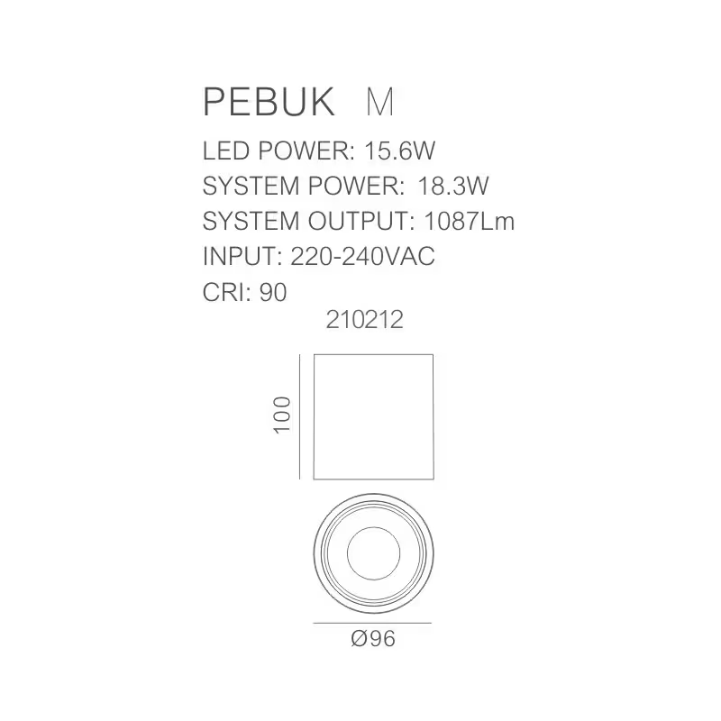 Pebuk M 18W 3000K IP54 Ceiling Surface Mounted in White with Black inner