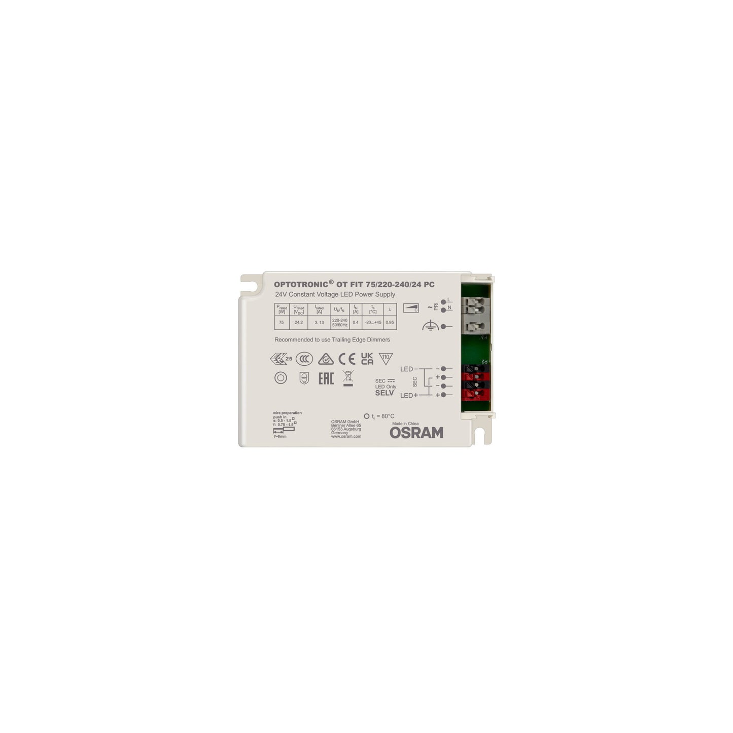 Phase Cut Dimmable, 75W 24V LED Driver