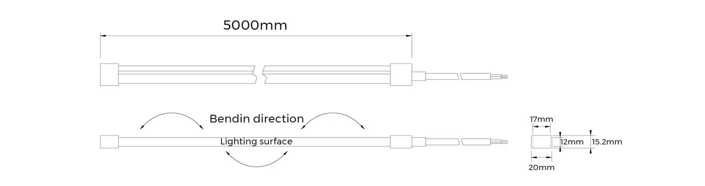 Neon side bending IP67 24V 9.6W/m CRI90 5m length