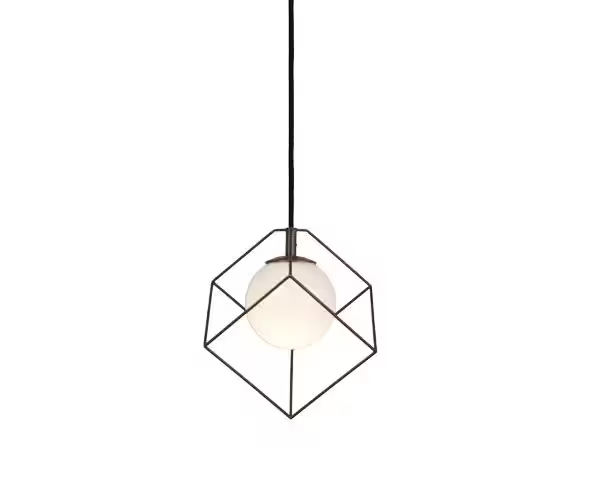 Wire Small Square Pendant with White Glass