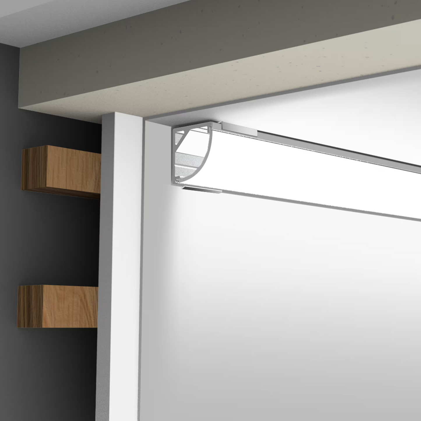 Corner mount profile kit 2m length. C/w profile, diffuser, 2 end caps & 4 mounting brackets