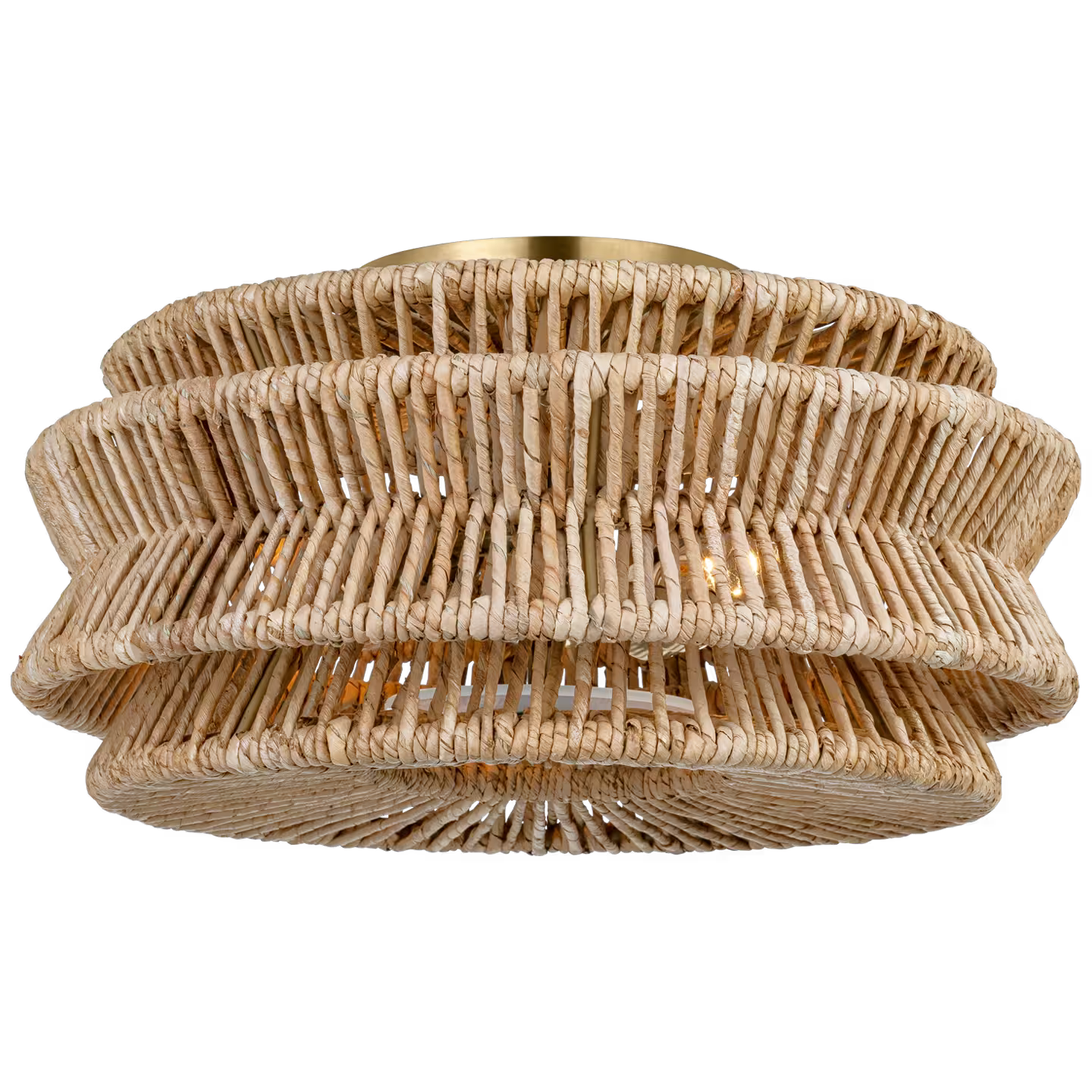 Antigua Large Drum Semi-Flush Mount in Antique-Burnished Brass and Natural Abaca