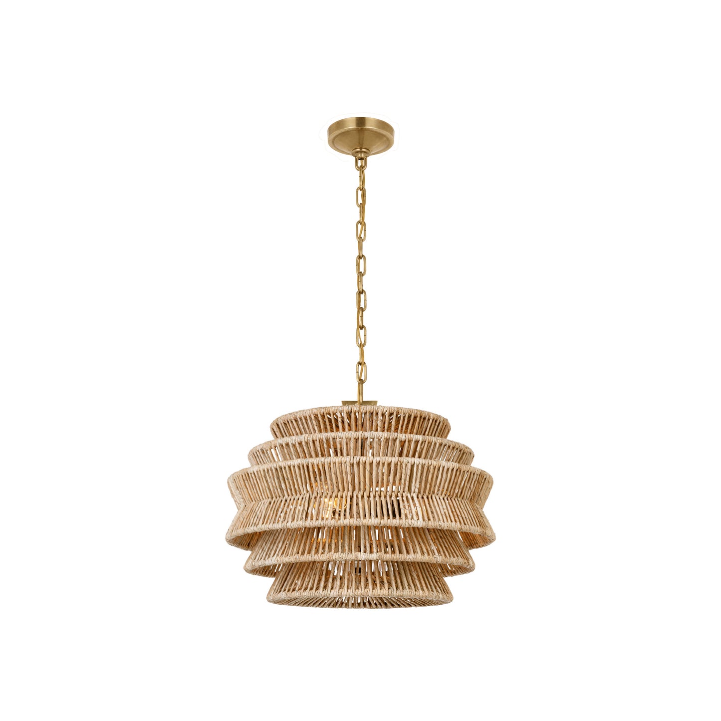 Antigua Drum Chandelier in Antique-Burnished Brass and Natural Abaca