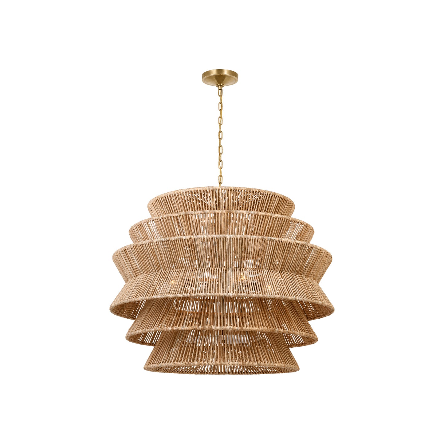 Antigua Drum Chandelier in Antique-Burnished Brass and Natural Abaca