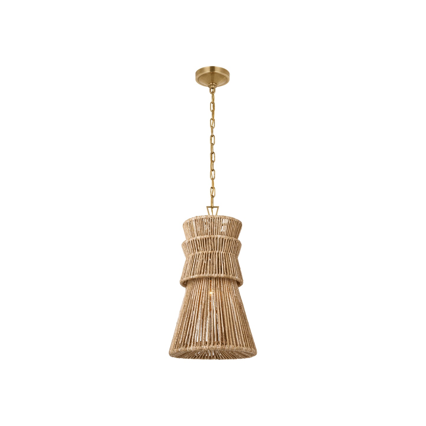 Antigua 13" Pendant in Antique-Burnished Brass and Natural Abaca