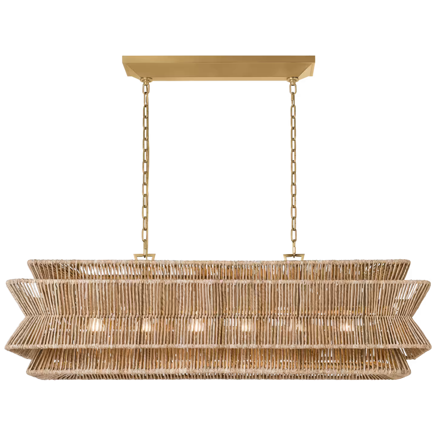 Antigua 54" Linear Pendant in Antique-Burnished Brass and Natural Abaca
