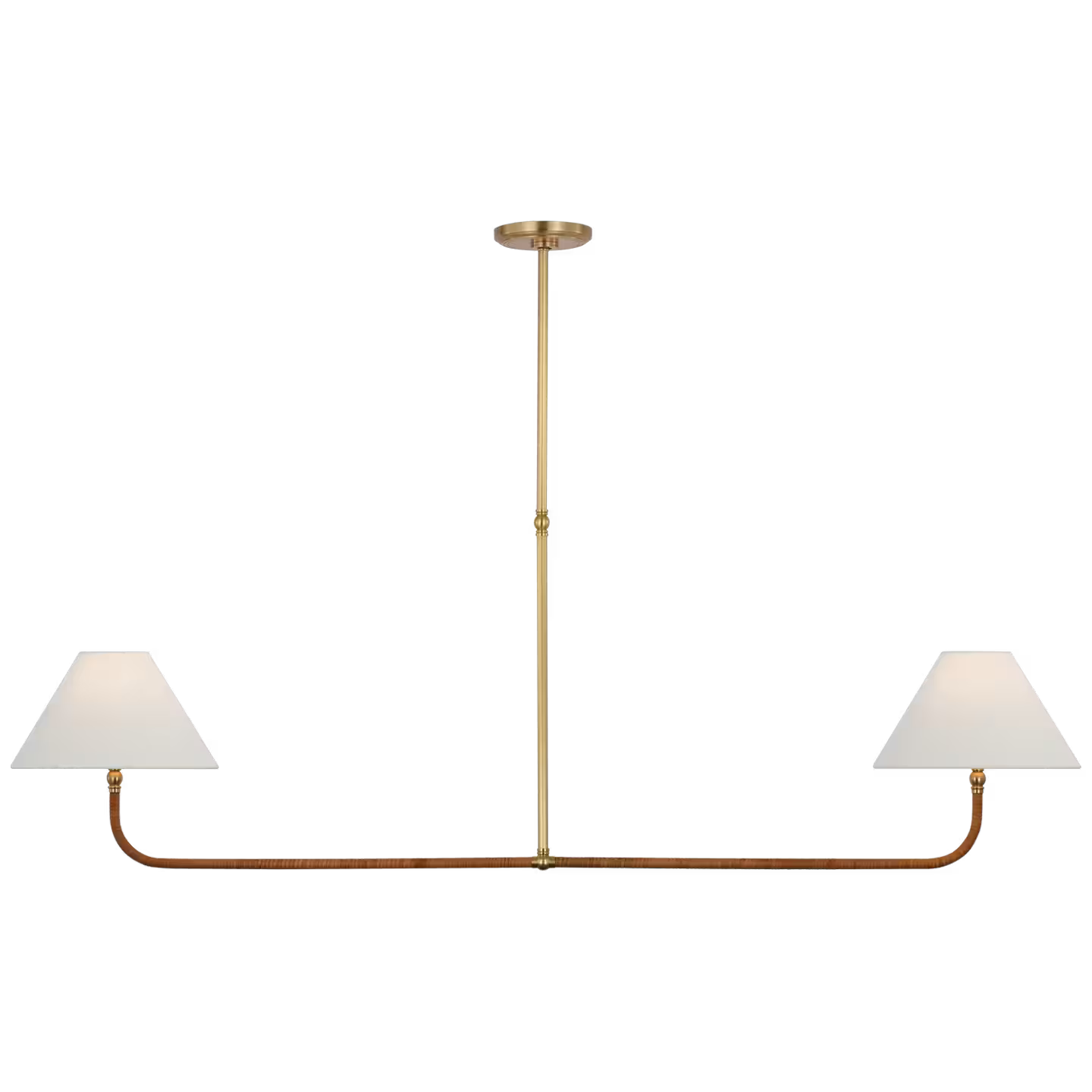 Basden Extra Large Linear Chandelier in Antique-Burnished Brass and Natural Rattan