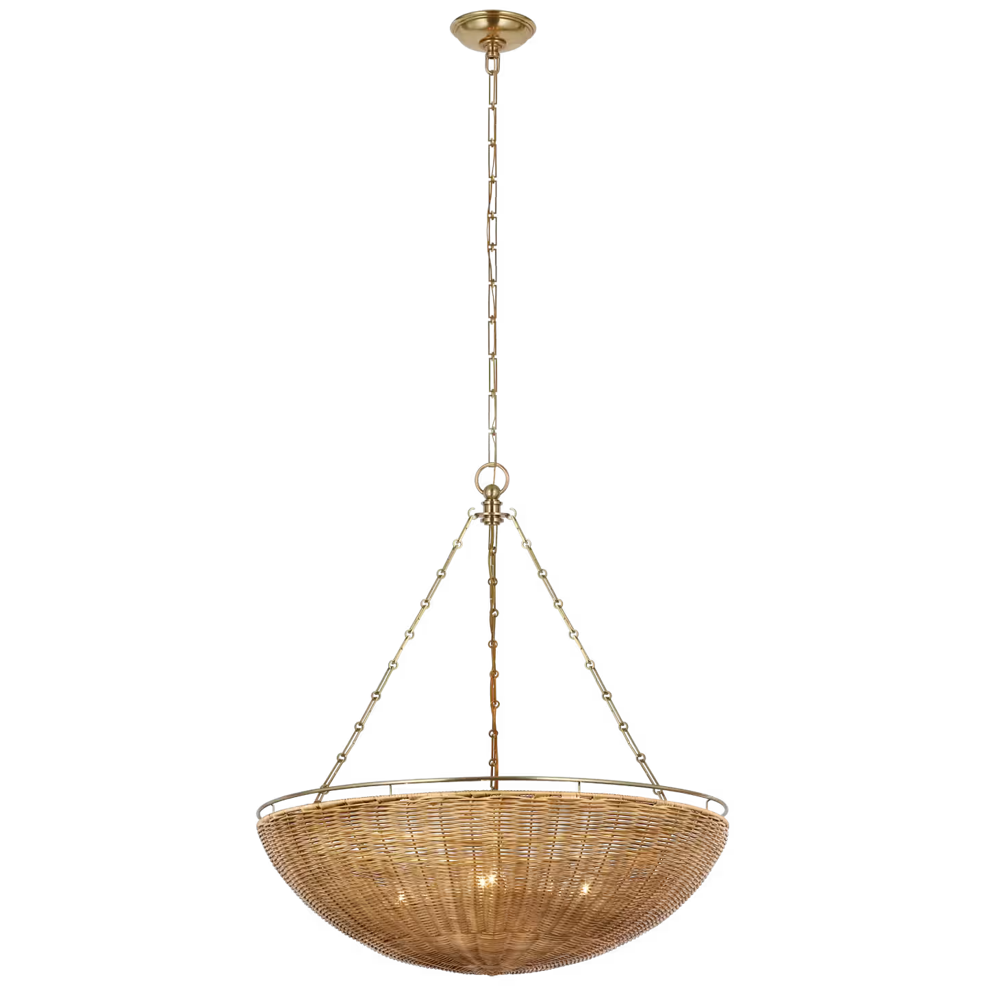 Clovis Medium Chandelier in Antique-Burnished Brass and Natural Wicker