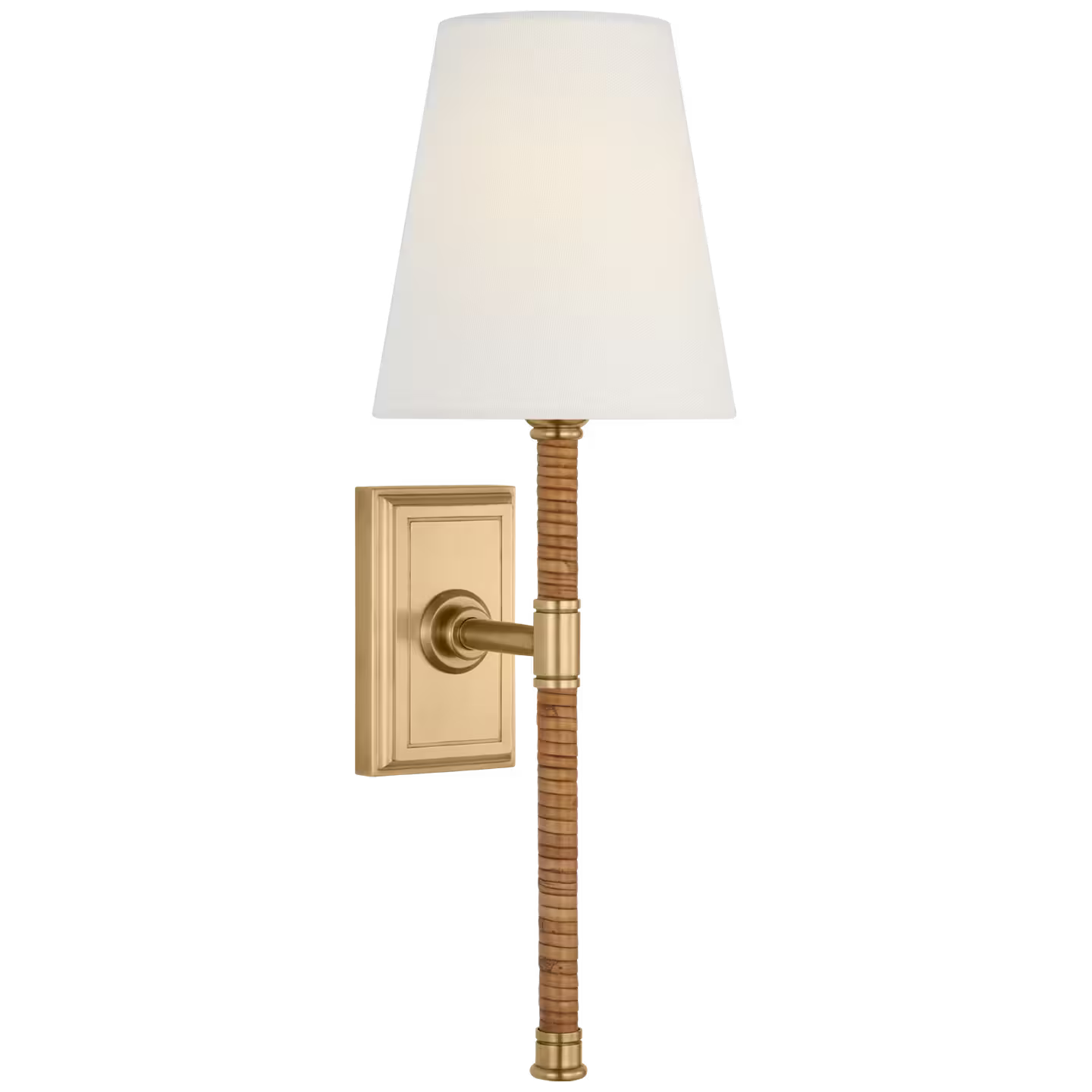 Basden 16" Tail Sconce in Antique-Burnished Brass and Natural Rattan