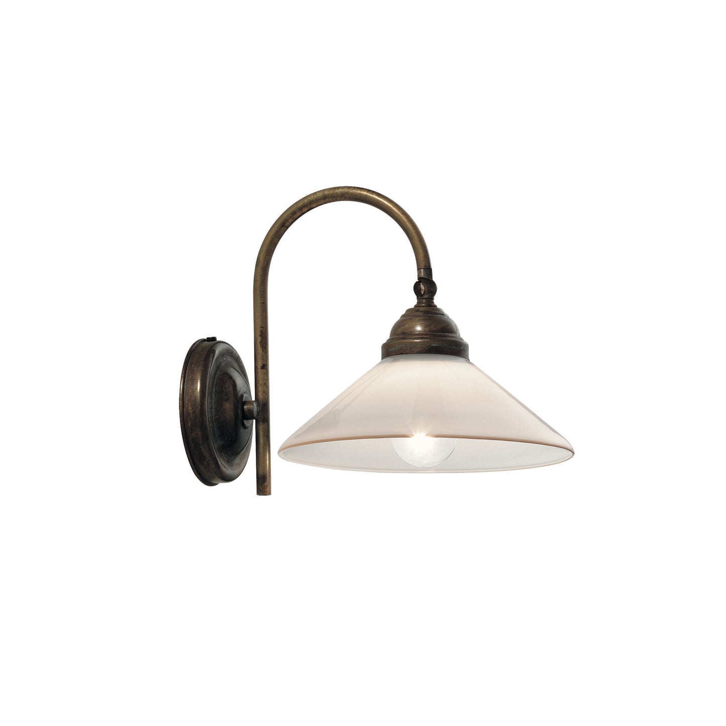 Country Wall Light in Brass with Blown White Glass Shade