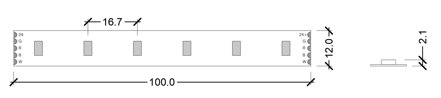 Colour changing LED strip RGBW 19.2W/m IP20 24V CRI80 5m length