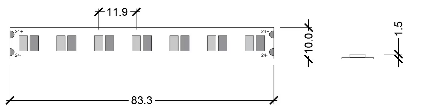 Dim to warm LED strip IP20 24V 14.4W/m CRI90 1900K-3000K 5m length