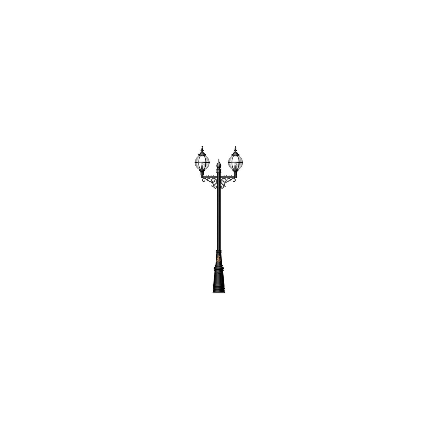 Victorian style globe lamp post double headed in cast iron 3.4m