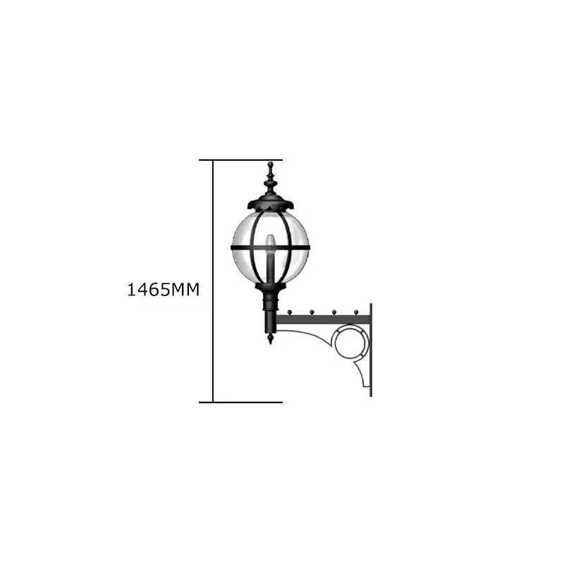 Large Victorian Style Globe Wall Light In Steel With Decorative Arm 1.47M
