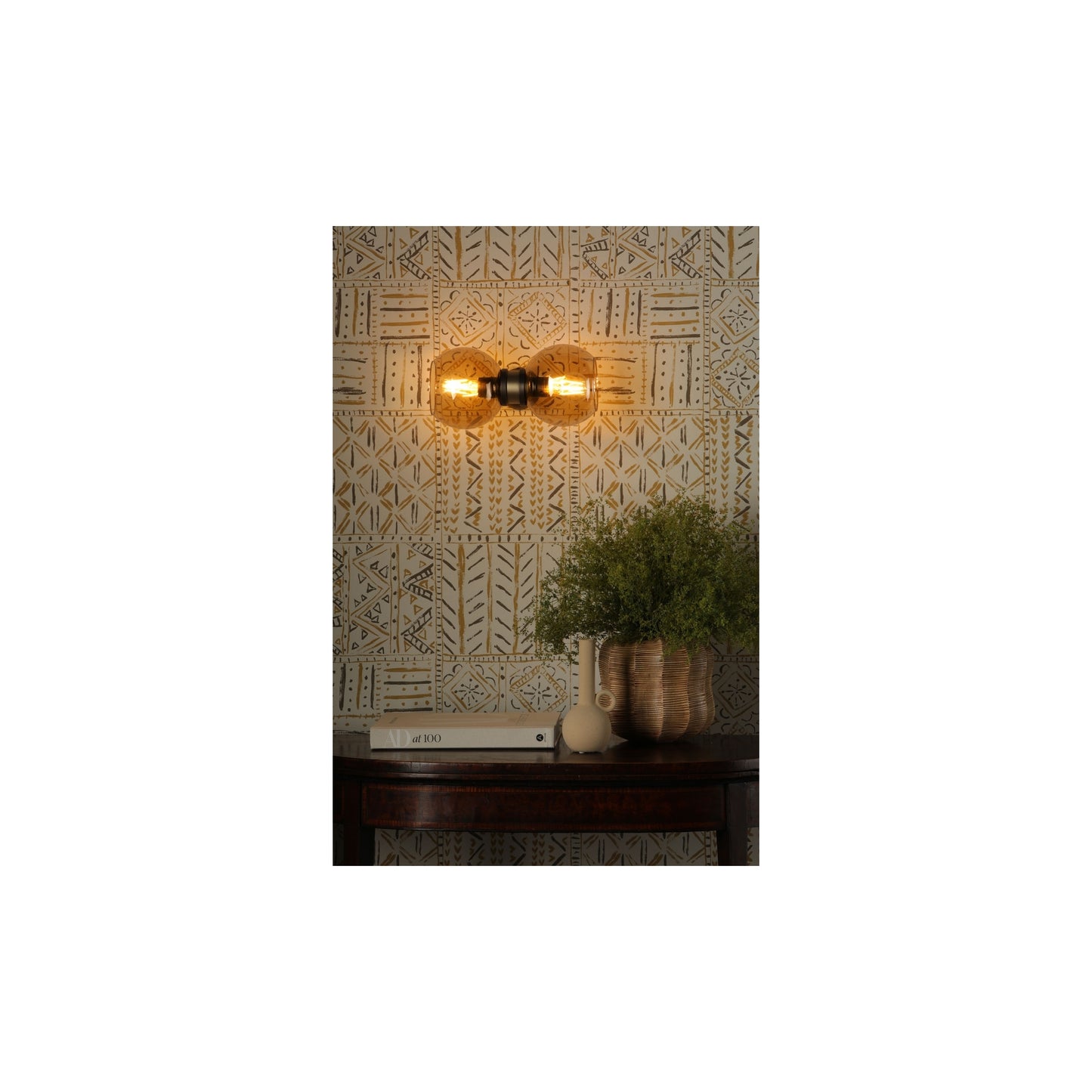 Juno Double Wall Light in Antique Brass / Amber glass