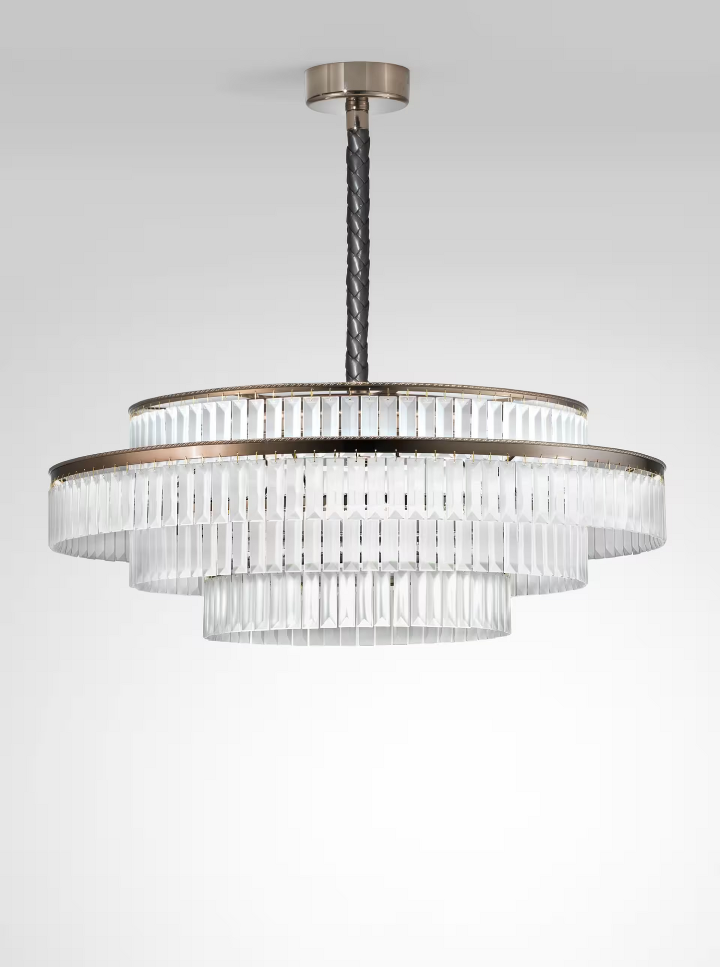Charles Extra-Large Pendant with Etched Glass Elements & Leather Details