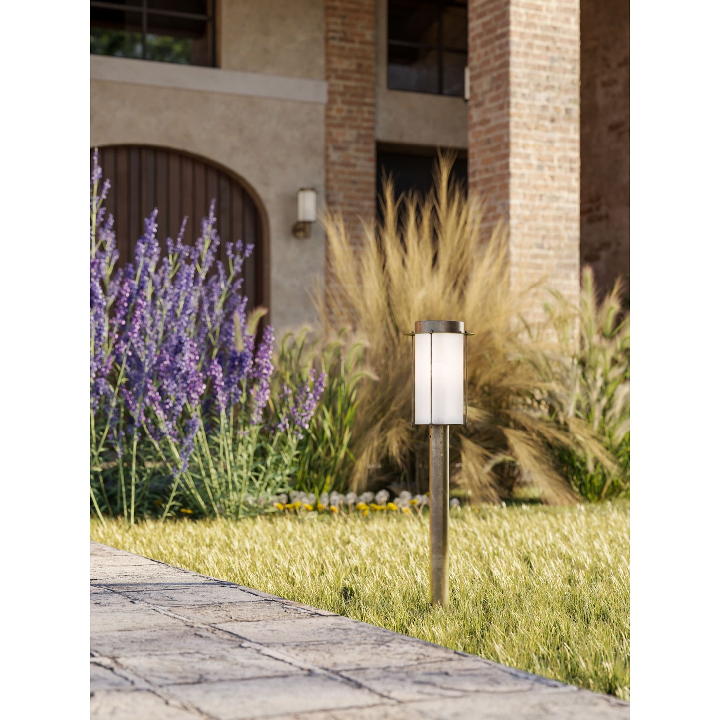 Loggia Outdoor Garden Light in Brass with White Glass