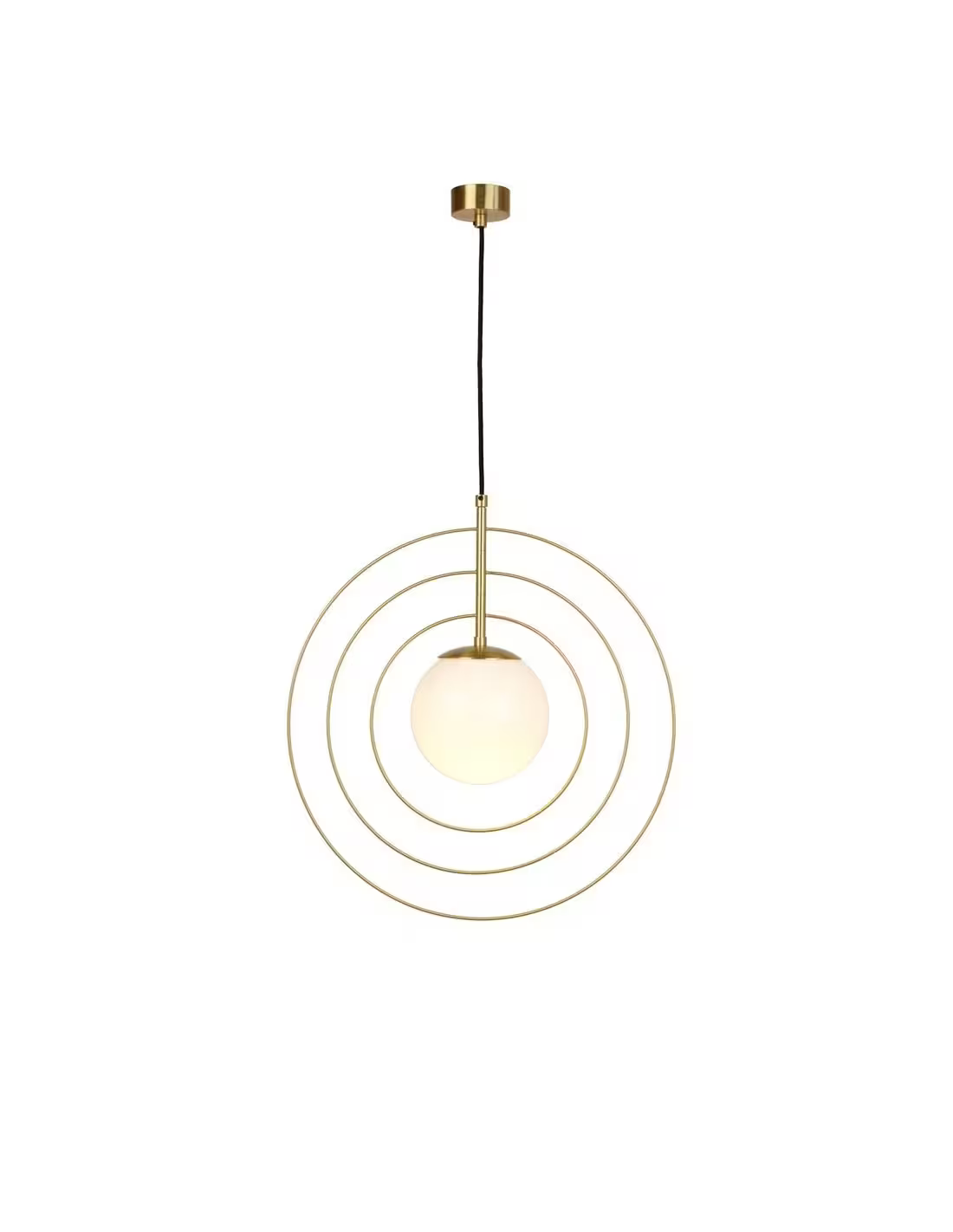Wire Round Pendant with White Glass