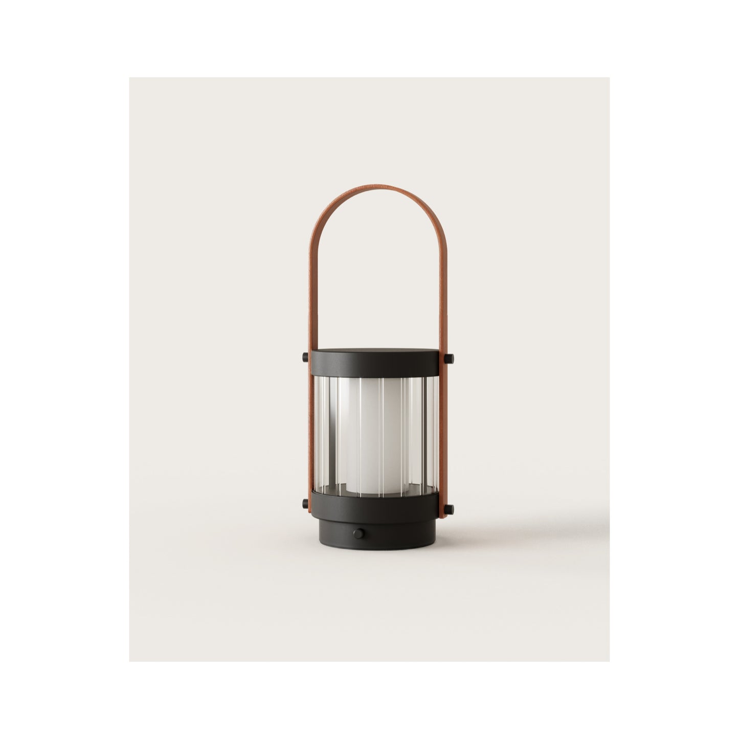 Bally LED Portable Table Lamp in Matt Black with Brown Leather