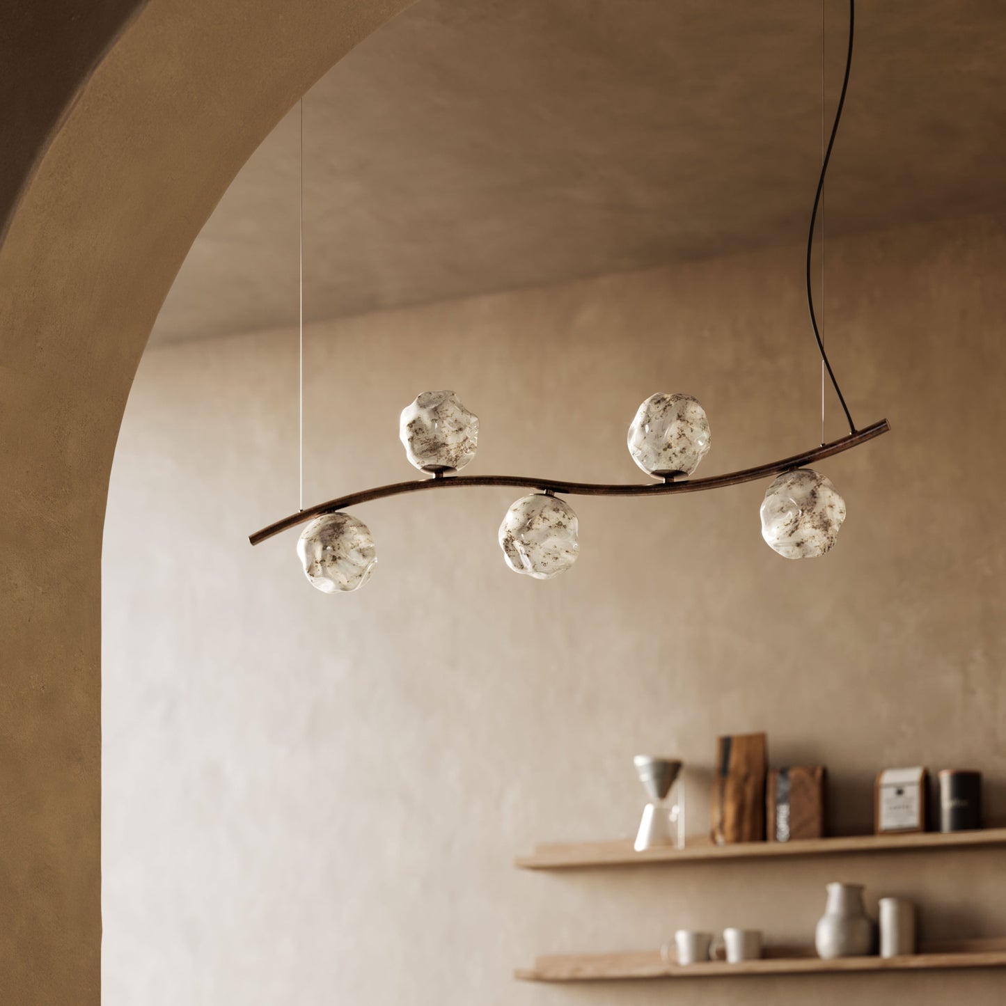 Stone Linear Pendant with Stone Glass