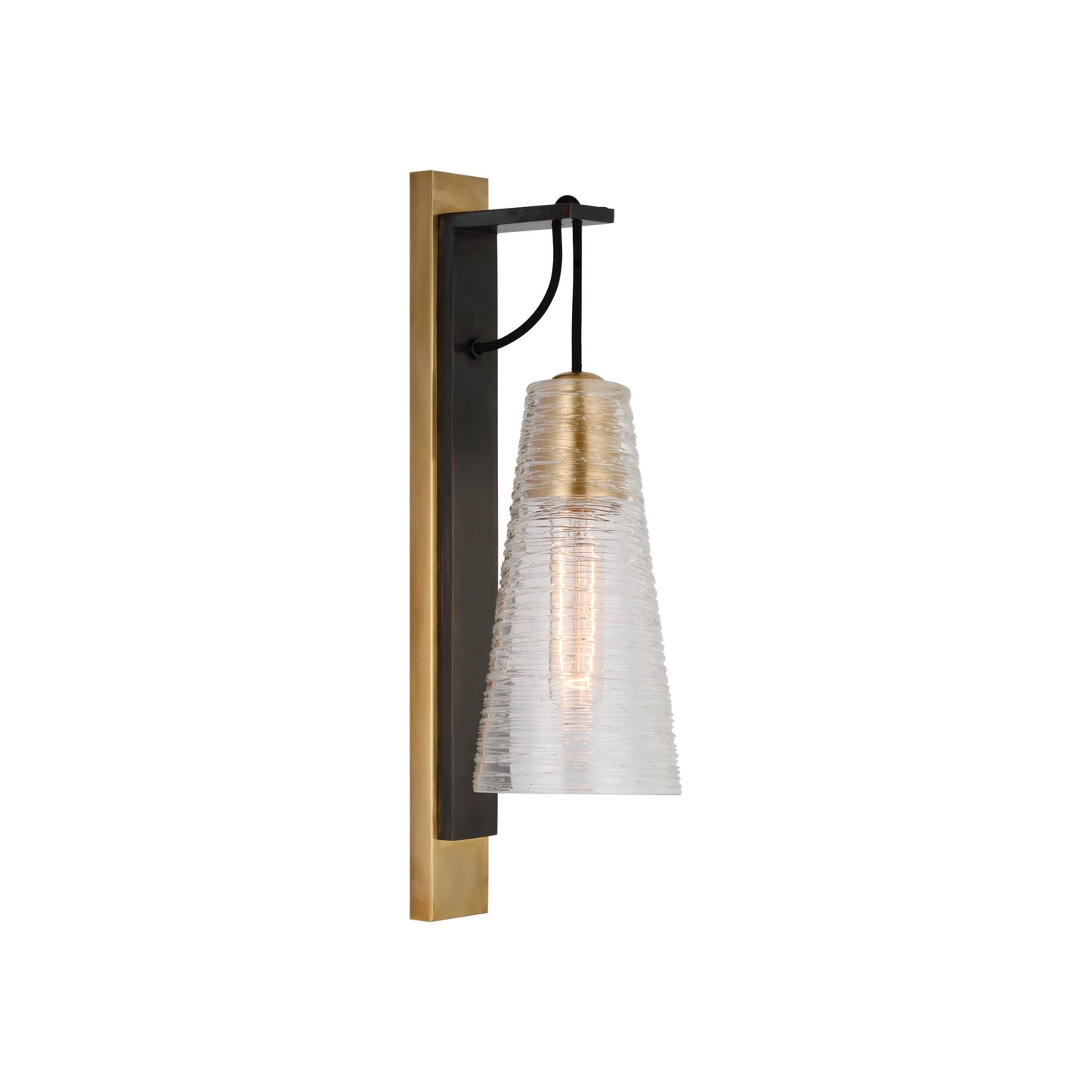 Reve Medium Conical Sconce in Bronze and Soft Brass with Clear Ribbon Glass