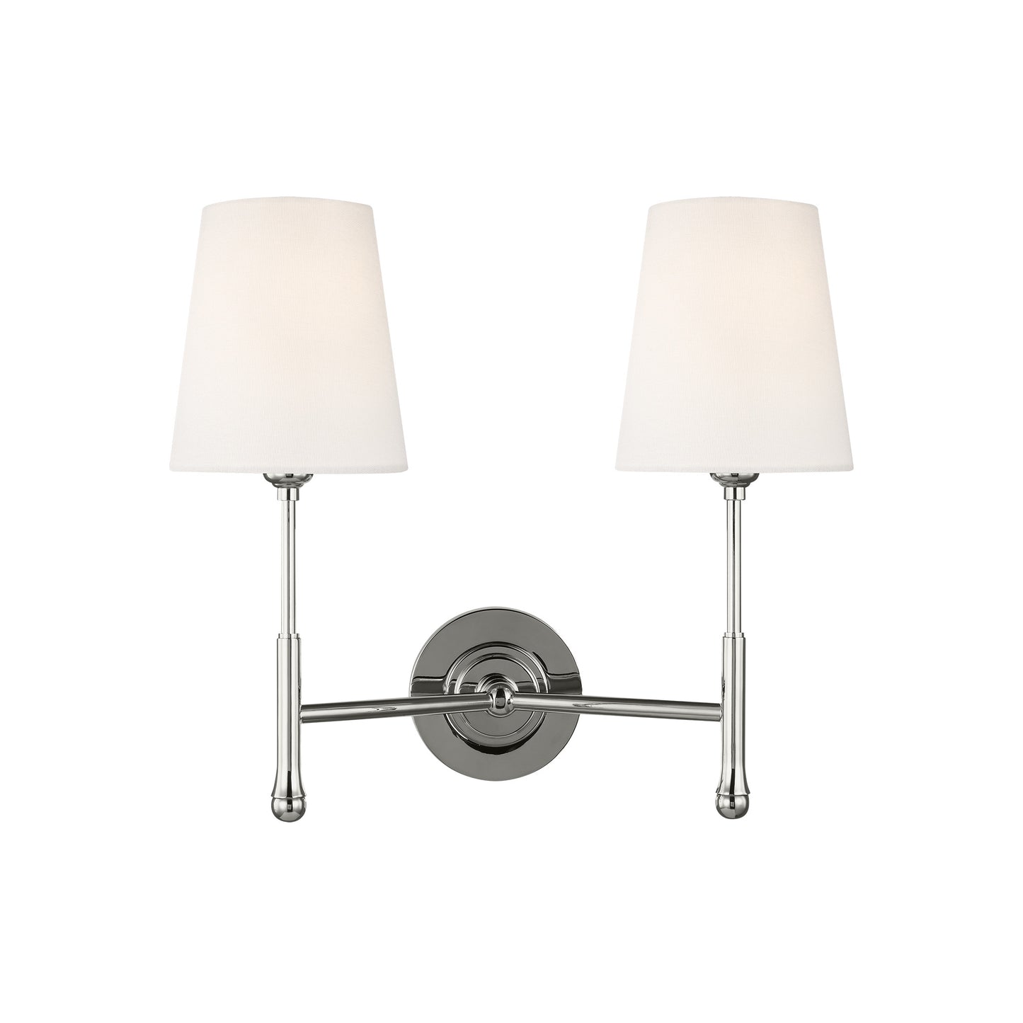Capri Double Sconce in Polished Nickel with Linen Shades
