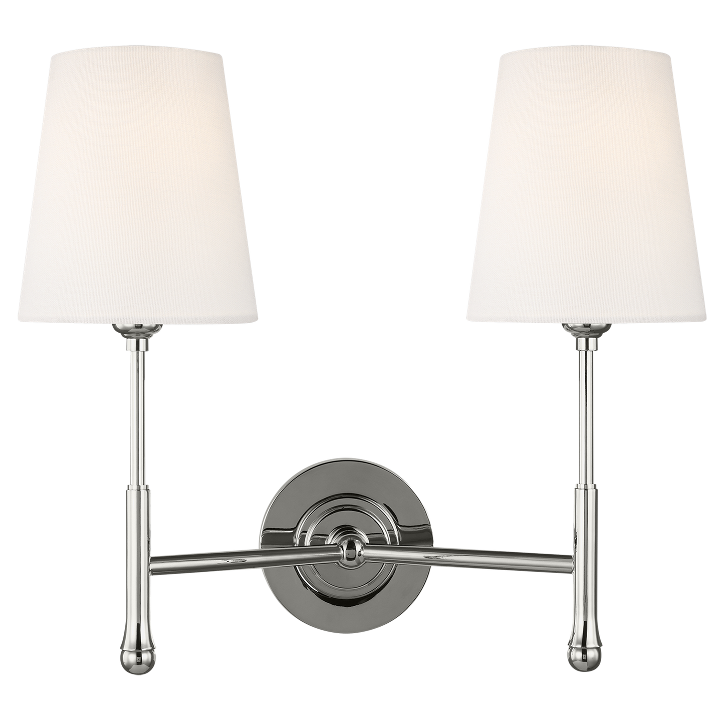 Capri Double Sconce in Polished Nickel with Linen Shades