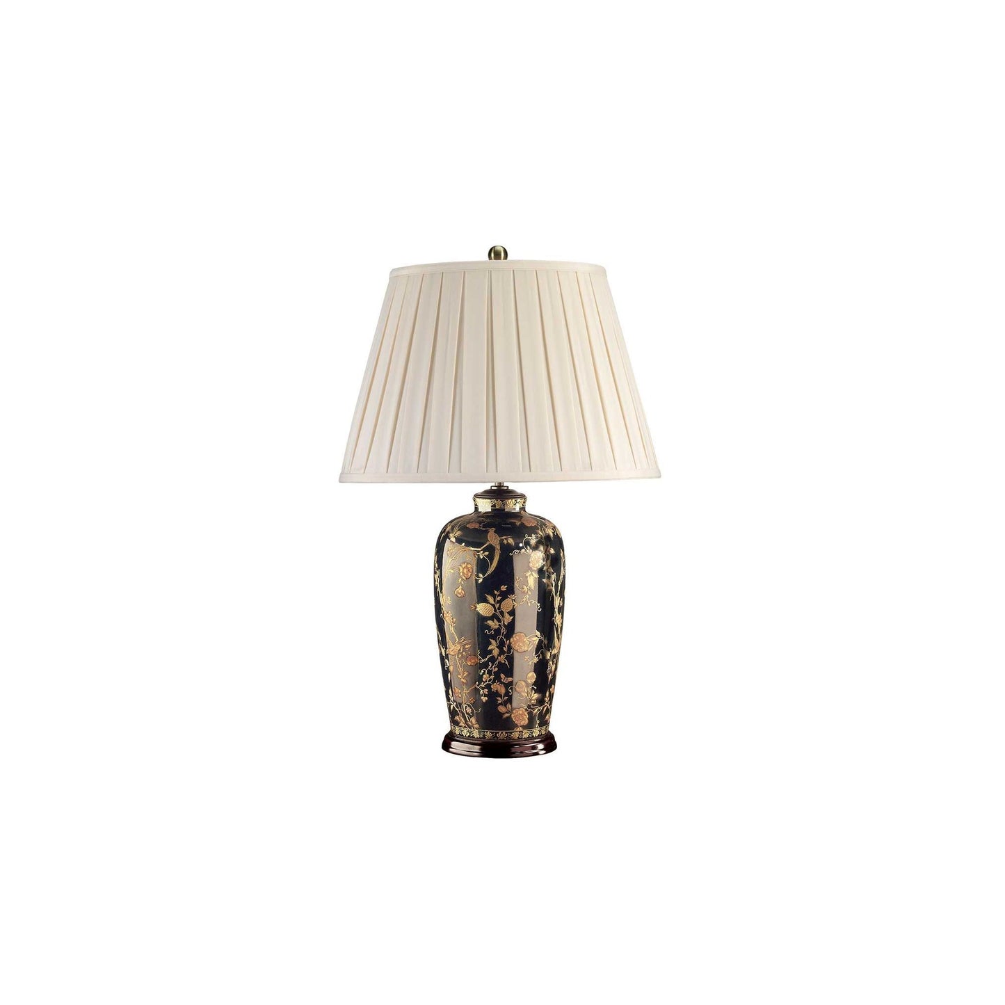 Black Birds 1-Light Table Lamp in Black and Gold with Cream Shade