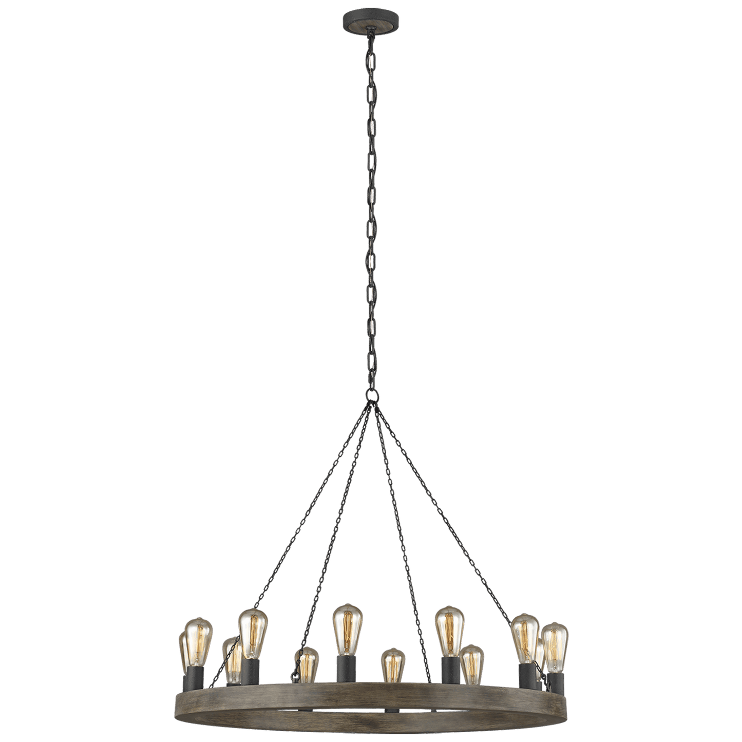 Avenir Medium Chandelier in Weathered Oak Wood and Antique Forged Iron