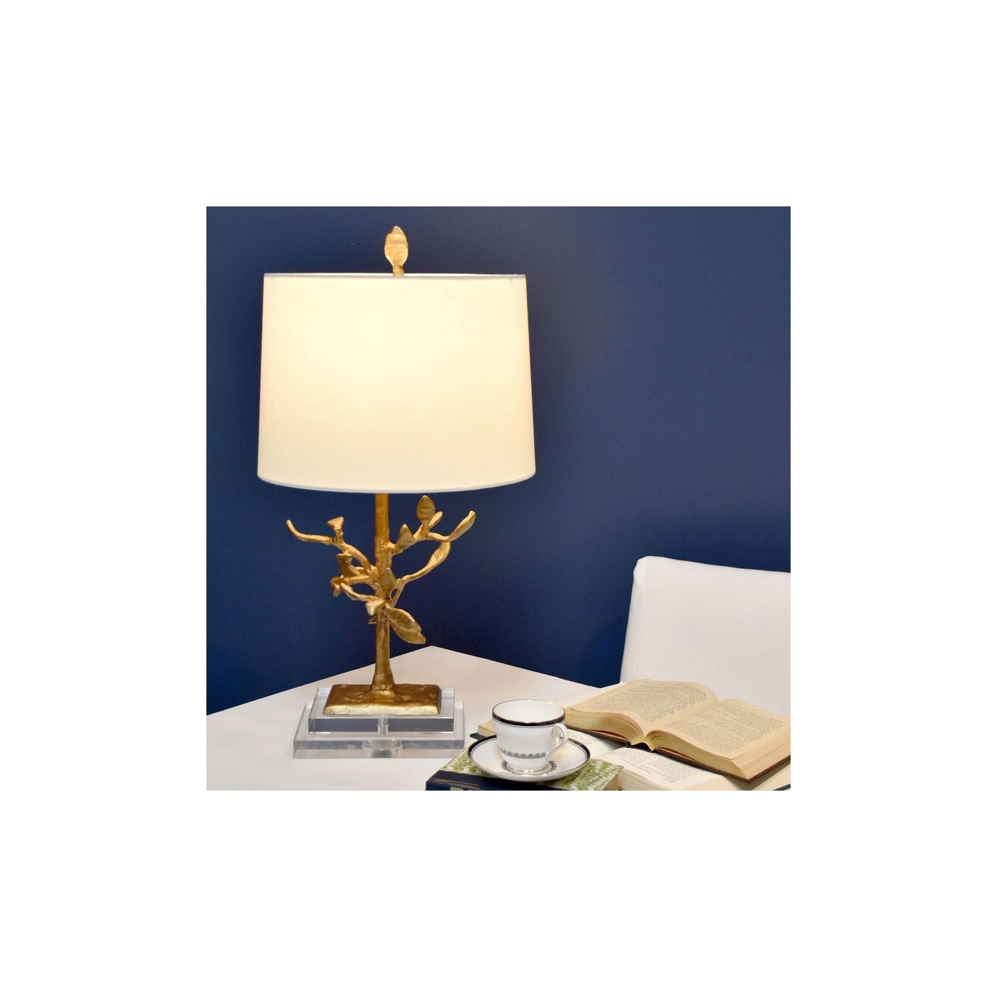 Audubon Park 1-Light Table Lamp in Distressed Gold with Cream Shade