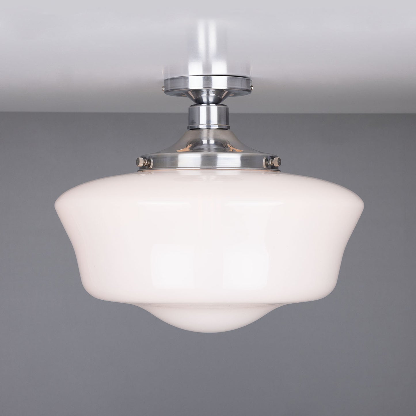 Schoolhouse Flush Ceiling Light Fitting with Opal Glass Shade