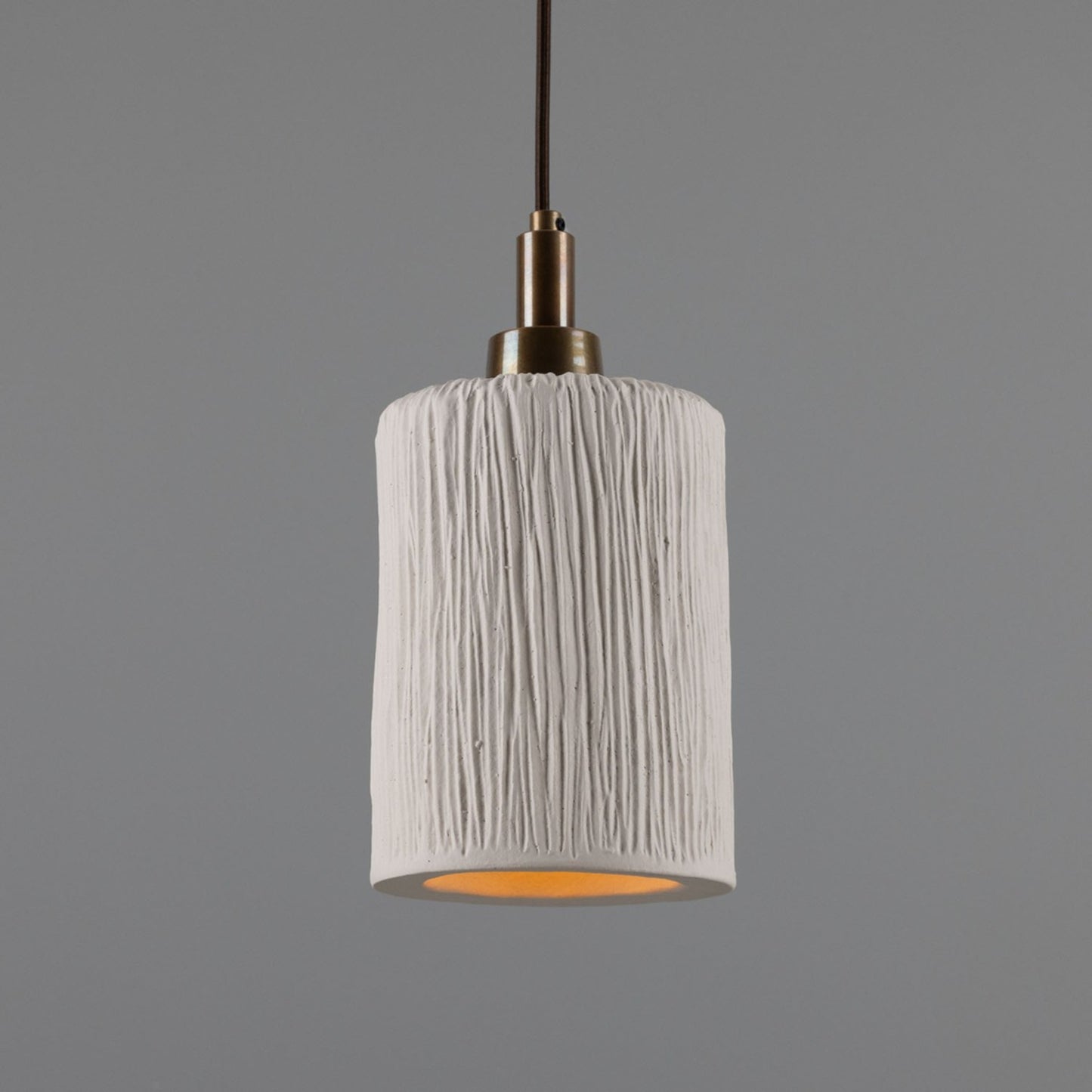 Senna Organic Ceramic Cylinder Bathroom Pendant with White Striped Shade