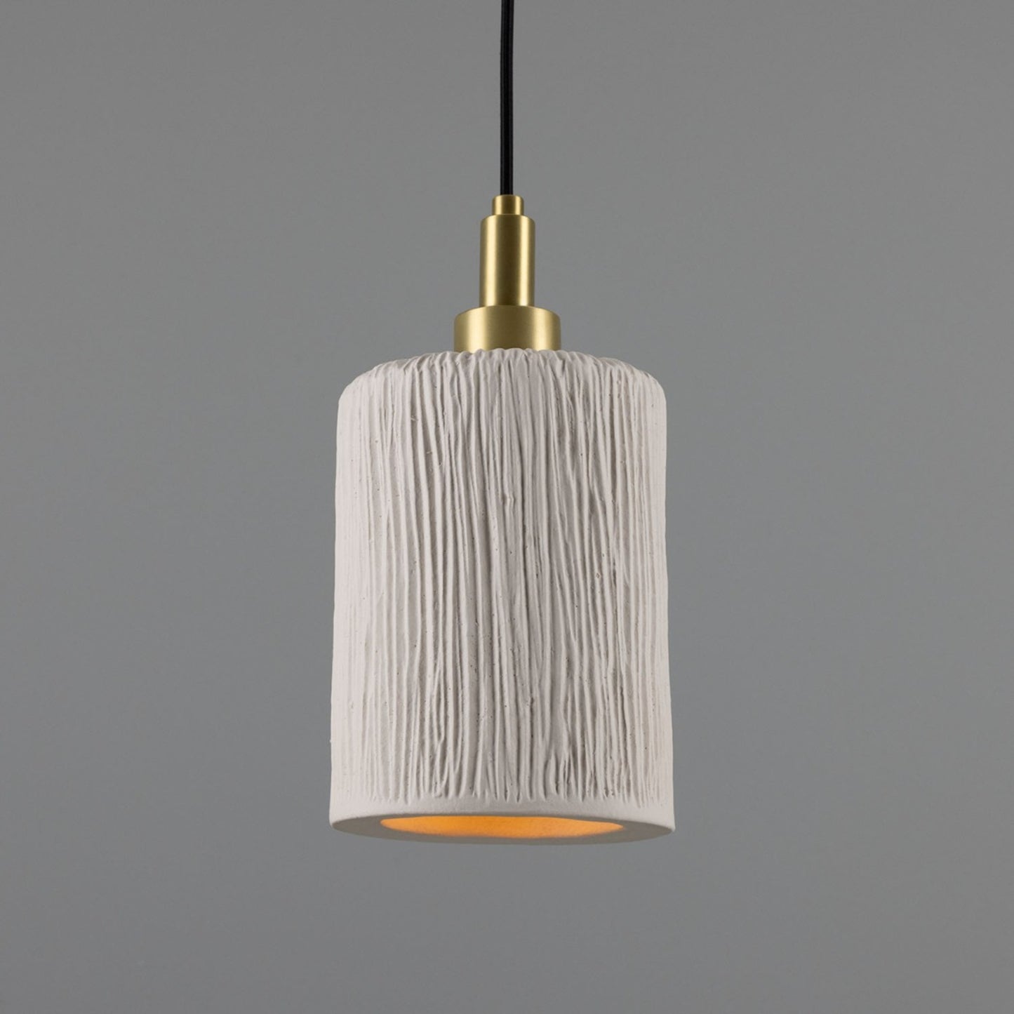 Senna Organic Ceramic Cylinder Bathroom Pendant with White Striped Shade