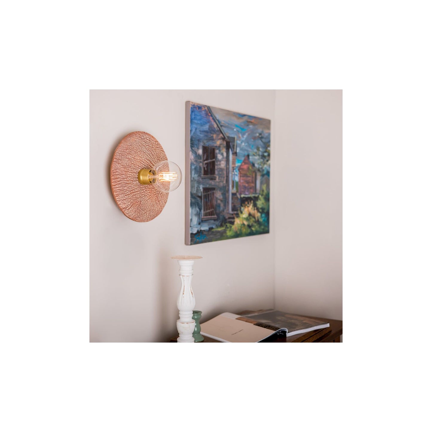 Bog Oak Organic Ceramic Disc Wall Light