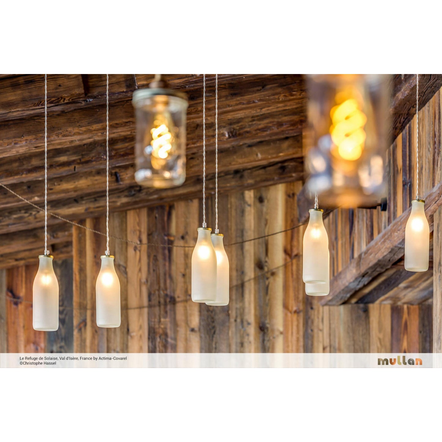 Milk Bottle Vintage Pendant in Satin Brass with Frosted Glass