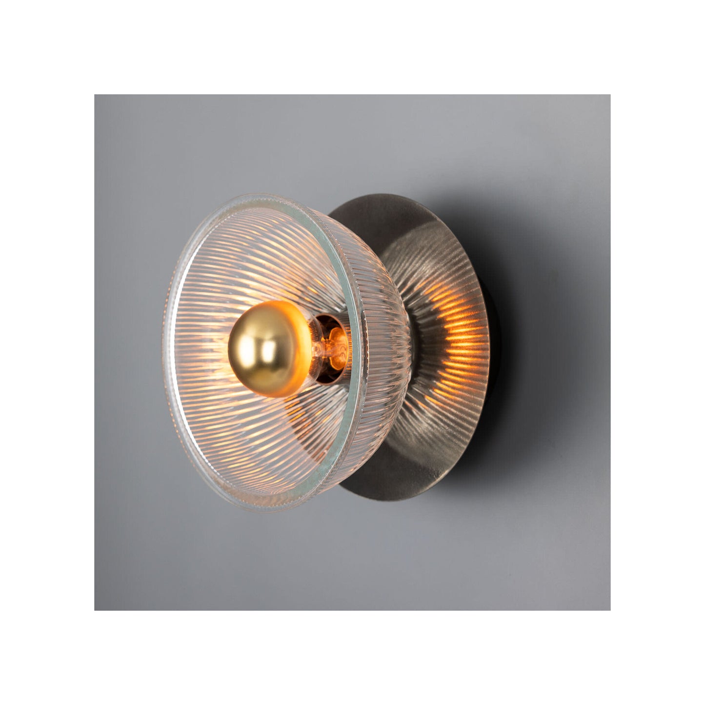 Eclipse Brass and Holophane Glass Dish Wall Light