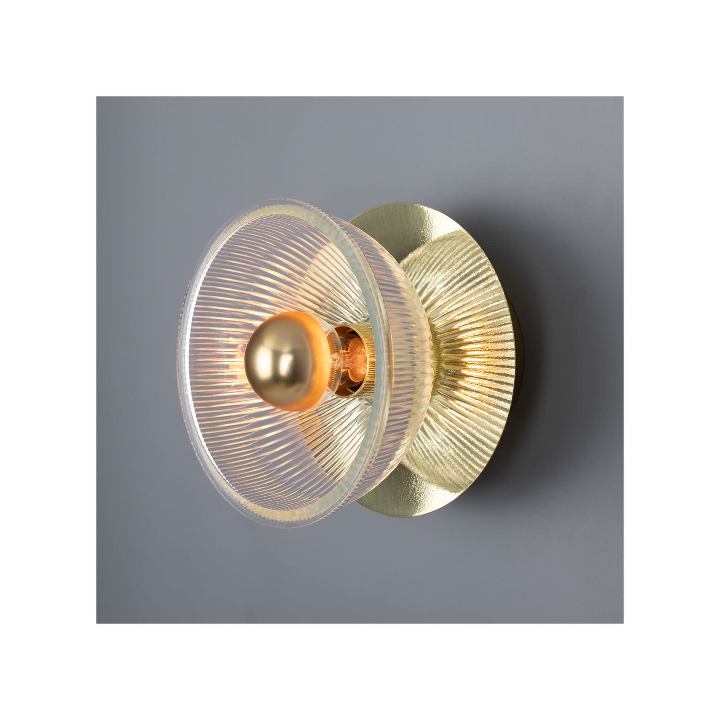 Eclipse Brass and Holophane Glass Dish Wall Light