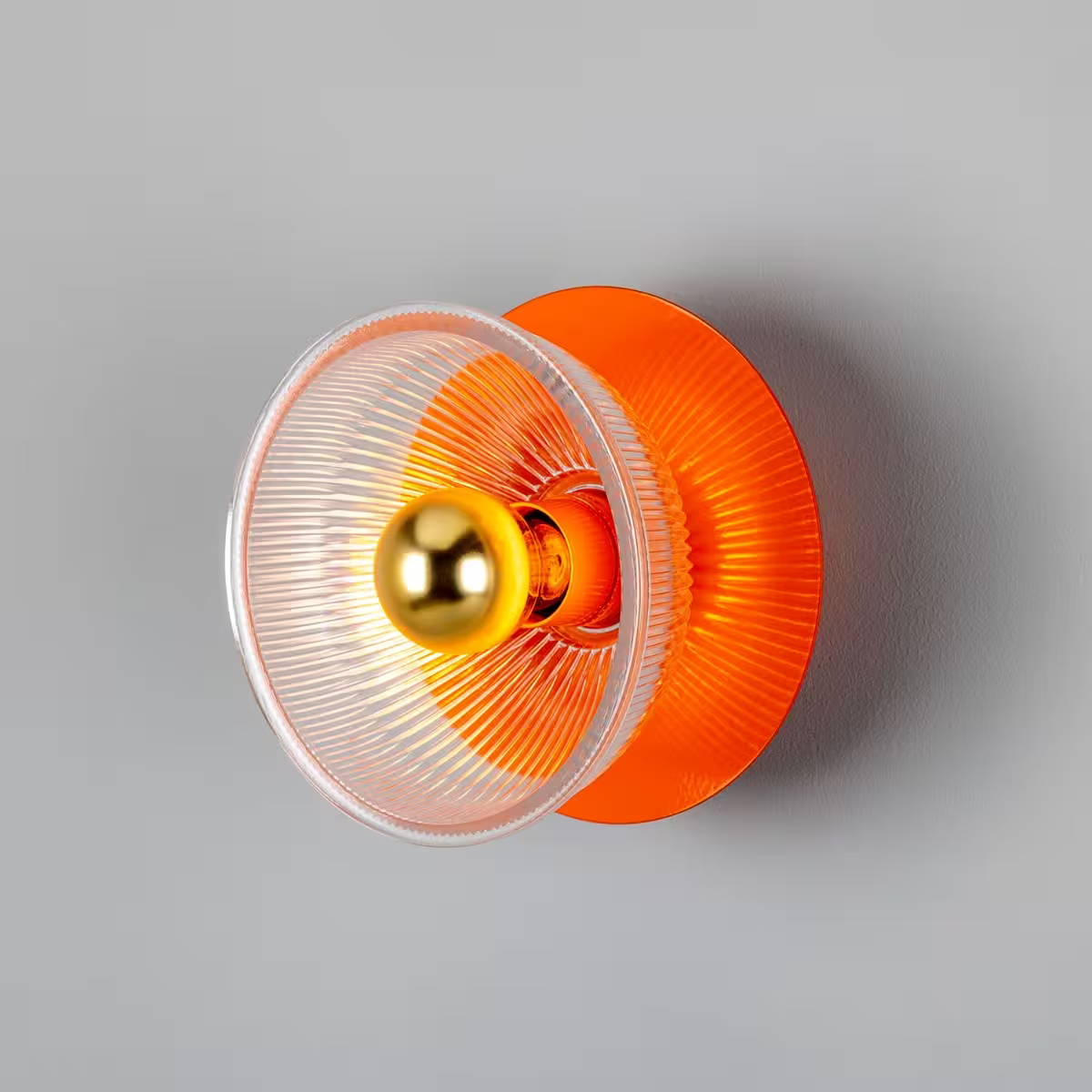 Eclipse Coloured Brass and Holophane Glass Dish Wall Light
