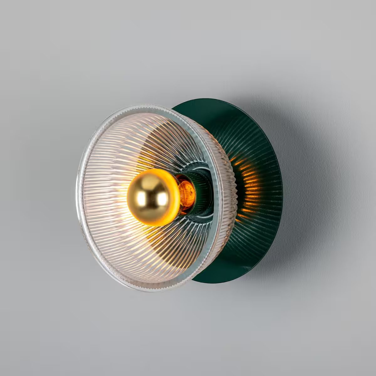 Eclipse Coloured Brass and Holophane Glass Dish Wall Light