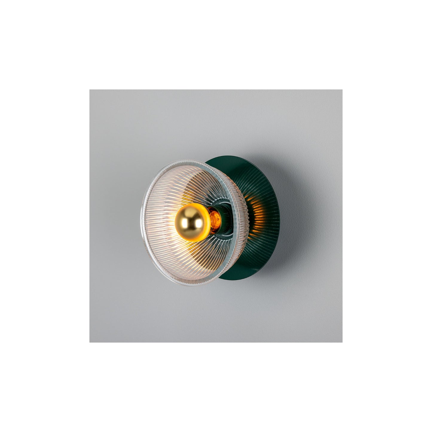 Eclipse Coloured Brass and Holophane Glass Dish Wall Light