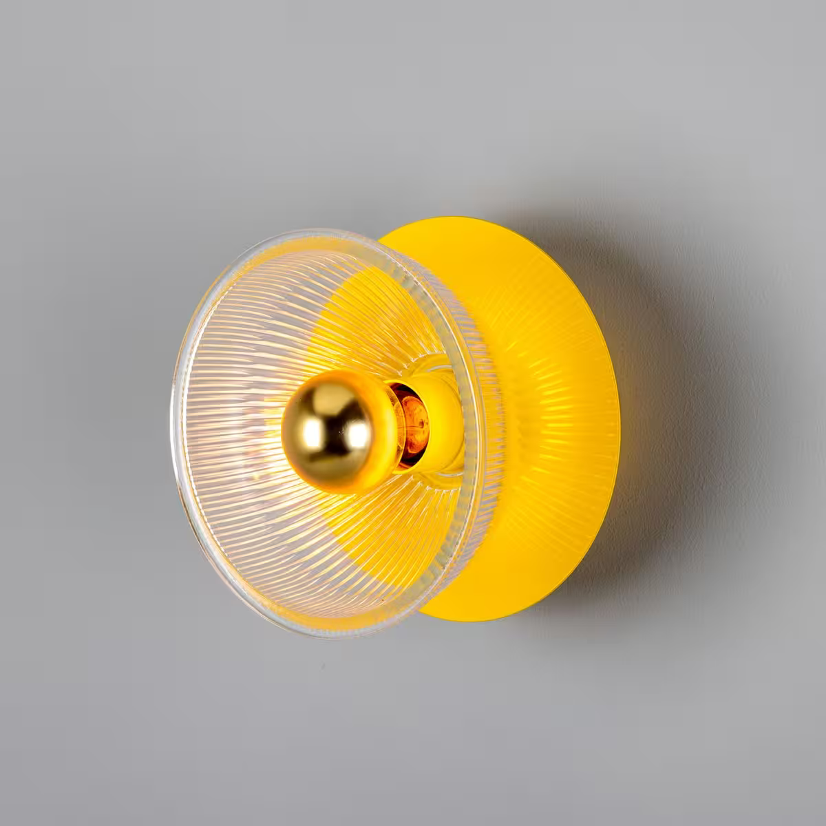 Eclipse Coloured Brass and Holophane Glass Dish Wall Light
