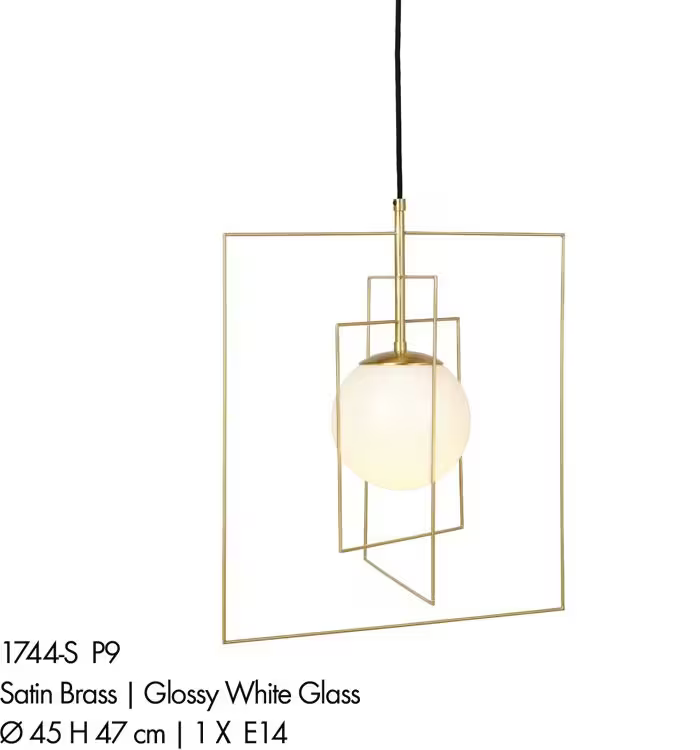 Wire Square Pendant with White Glass