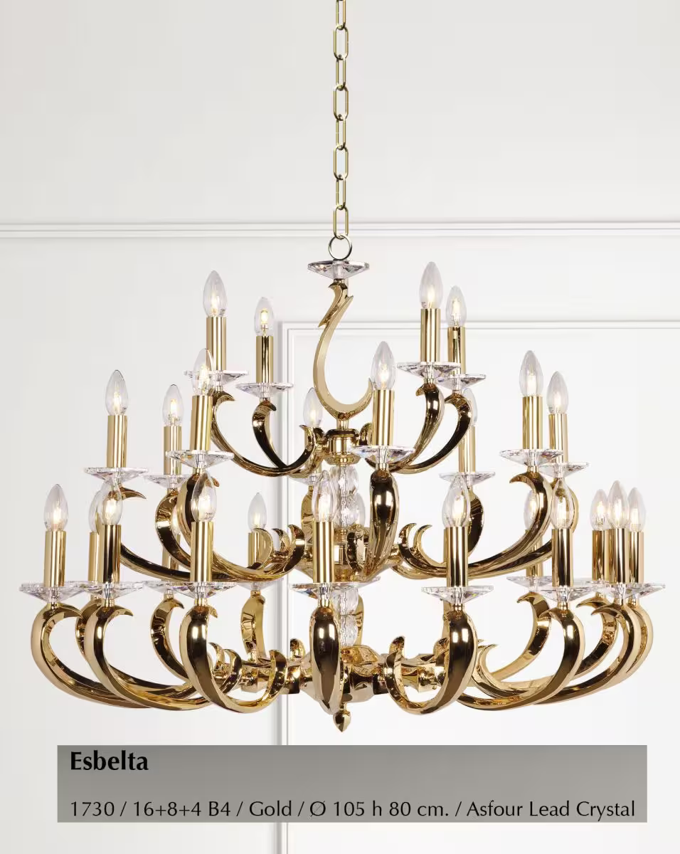 Esbelta Twenty-Eight Light Chandelier with Asfour Lead Crystal
