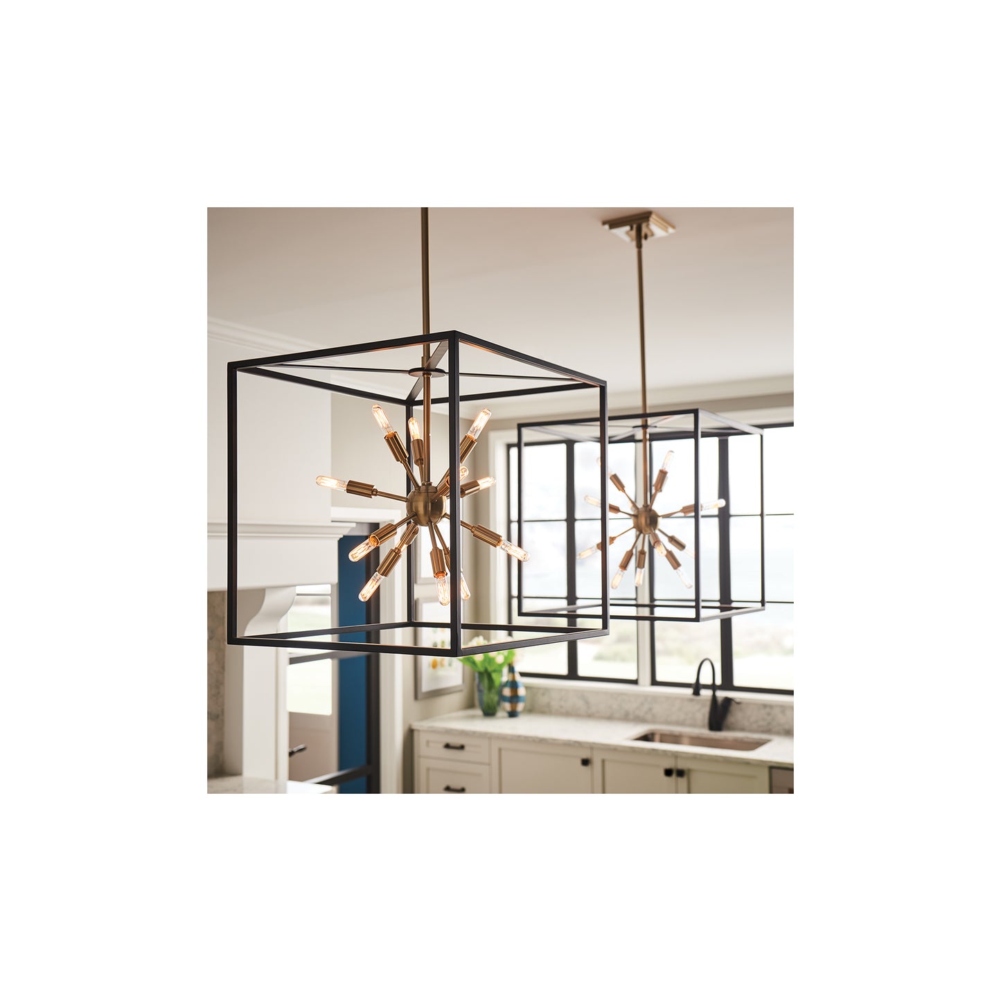 Aros 12-Light Pendant in Black & Warm Brass