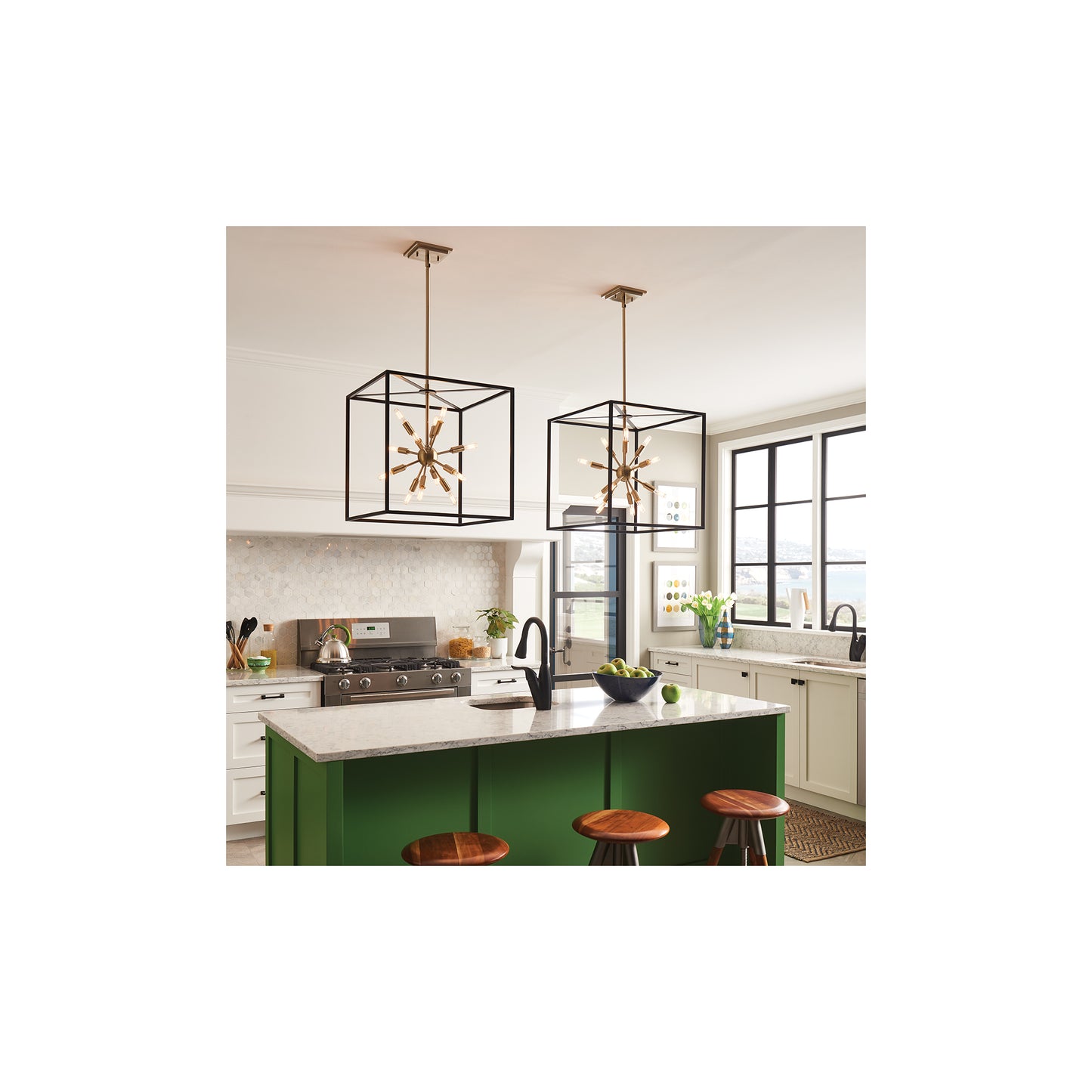 Aros 12-Light Pendant in Black & Warm Brass