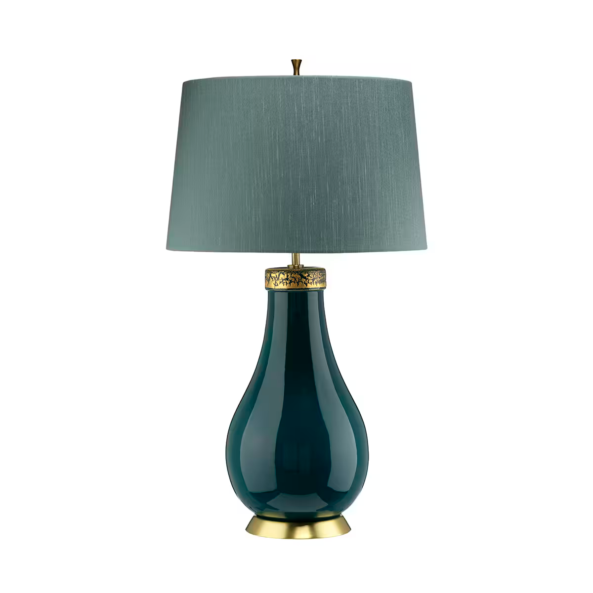 Havering 1-Light Table Lamp in Azure-Turquoise & Aged Brass