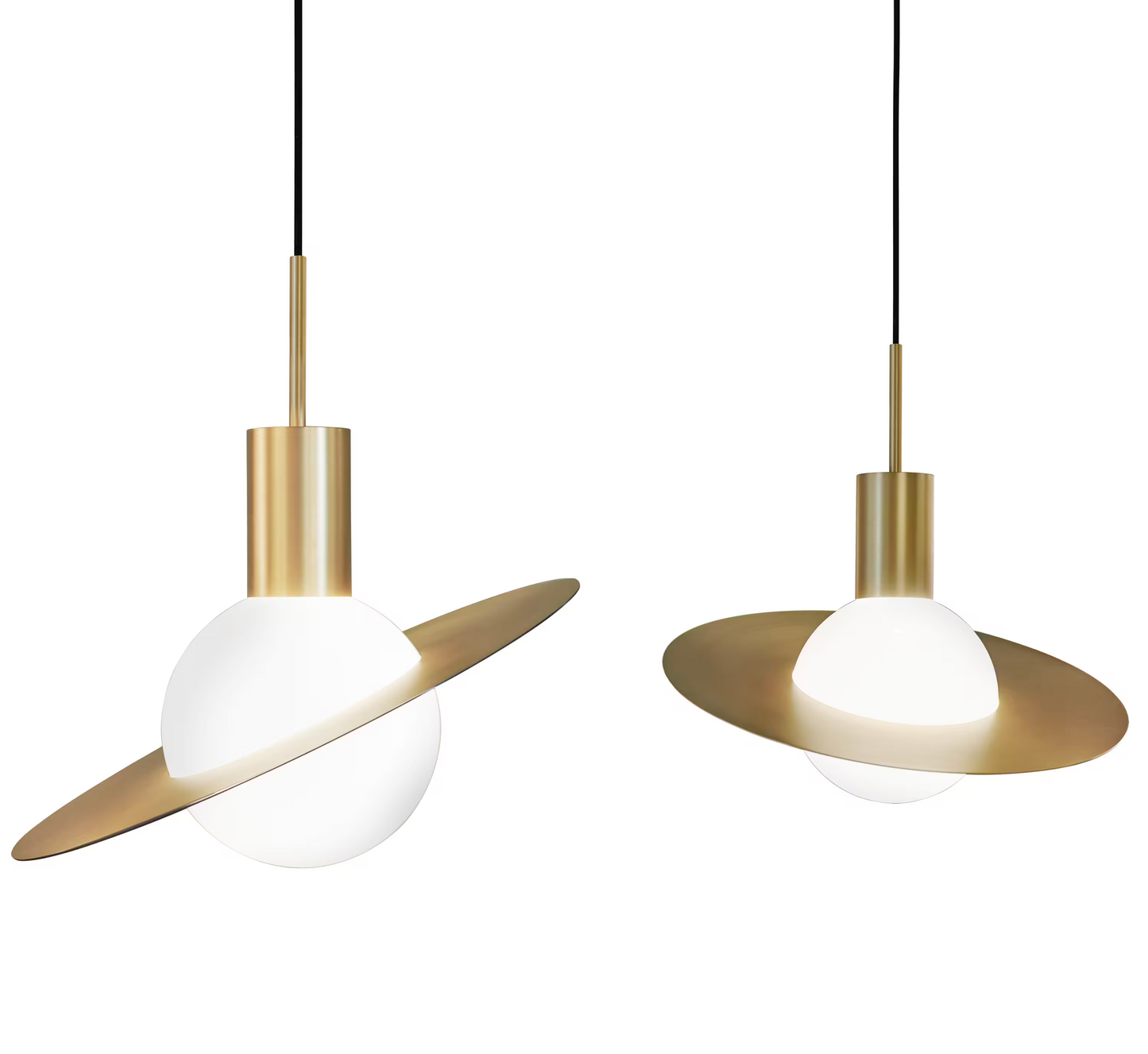 Saturne LED Pendant with Solar System Shaped Rotating Brass Ring
