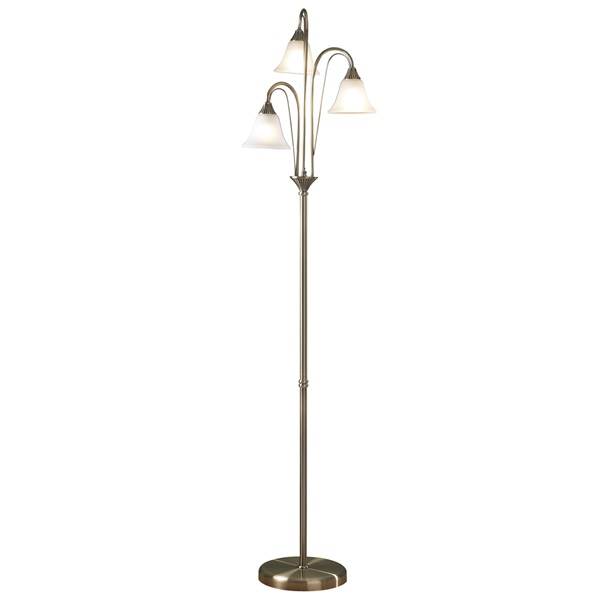 Dar Boston 3-Light Floor Lamp Complete  with Opal Glass/Antique Brass